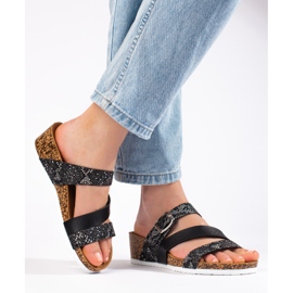 W. Potocki Damenhausschuhe mit niedrigem Keil schwarz Potocki 1