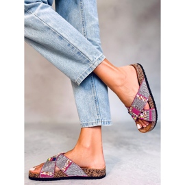 Rezai Pantoletten aus fuchsiafarbenem Kork mit Perlen rosa 1