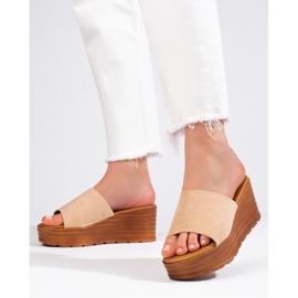 Beige Shelovet-Wildleder-Keilhausschuhe für Damen 2