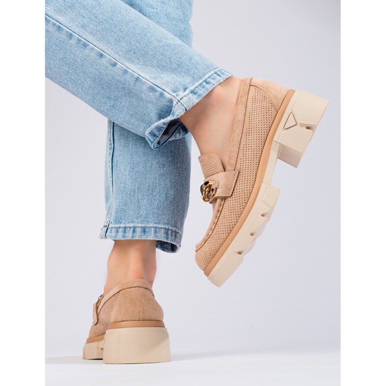 Wildleder-Loafer mit Kette Shelovet beige 2