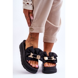 PE1 Hausschuhe mit einer Schleife und einem dekorativen Teddybären Schwarz Suzy 2