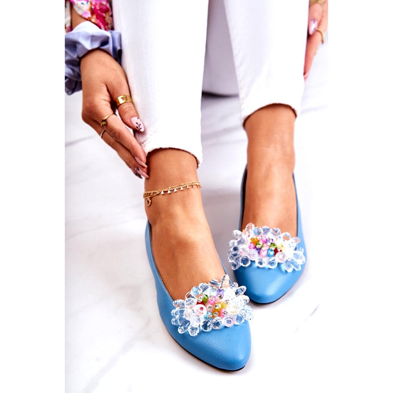 Alberto Violli Frauen -Leder -Ballerinas mit Dekoration blau 5