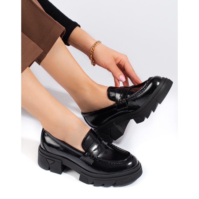 Schwarze, klassische Shelovet Plateau-Mokassins 2