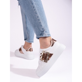 Weiße Damen-Sneakers mit goldenem Shelovet-Einsatz 2