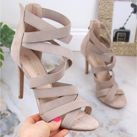 Damensandalen aus beigefarbenem Wildleder mit hohem Absatz Potocki LE20016 1