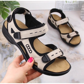 Bequeme Damen Sportsandalen mit Klettverschluss beige Rieker 64582-60 11