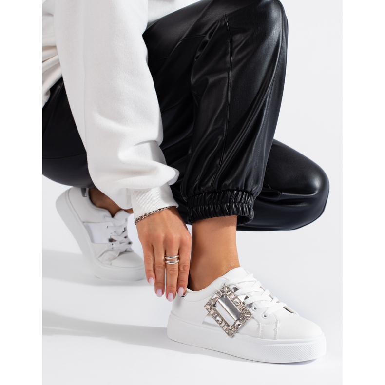 Weiße Damen-Sneakers mit silbernem Shelovet-Einsatz 1