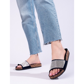 Marineblaue Shelovet-Flip-Flops aus Kork mit Zirkonen 1