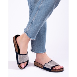 Marineblaue Shelovet-Flip-Flops aus Kork mit Zirkonen 2