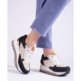 Schwarze und beige Keilsneaker von Shelovet für Damen 1