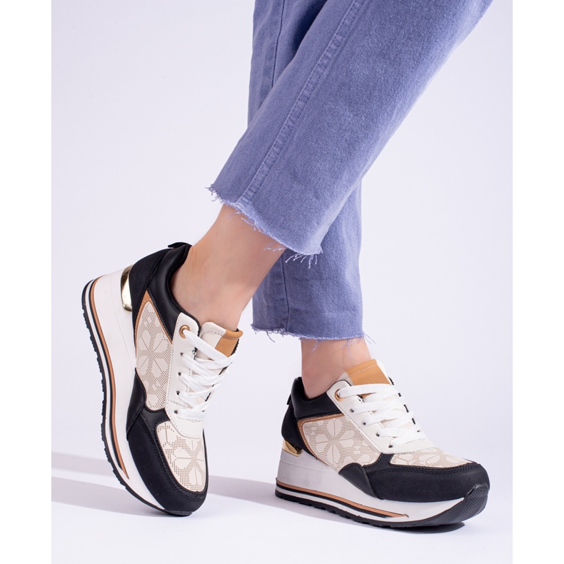 Schwarze und beige Keilsneaker von Shelovet für Damen 1