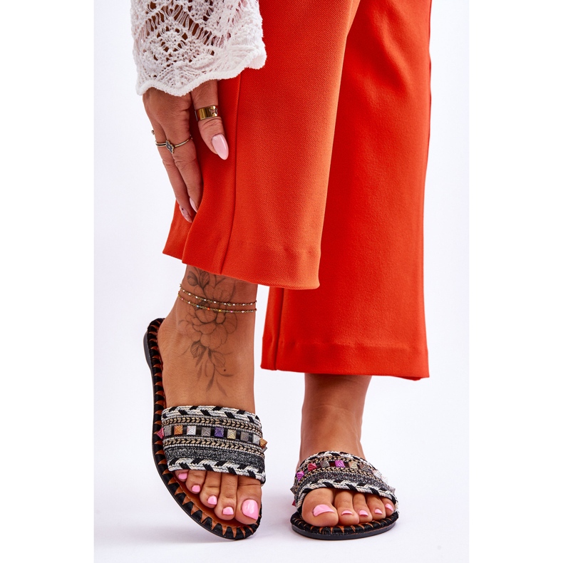 Bellisa Schwarze verschönerte Hausschuhe für Damen 1