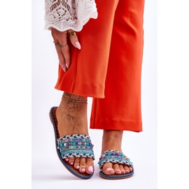 Bellisa Blau verzierte Hausschuhe für Damen 1