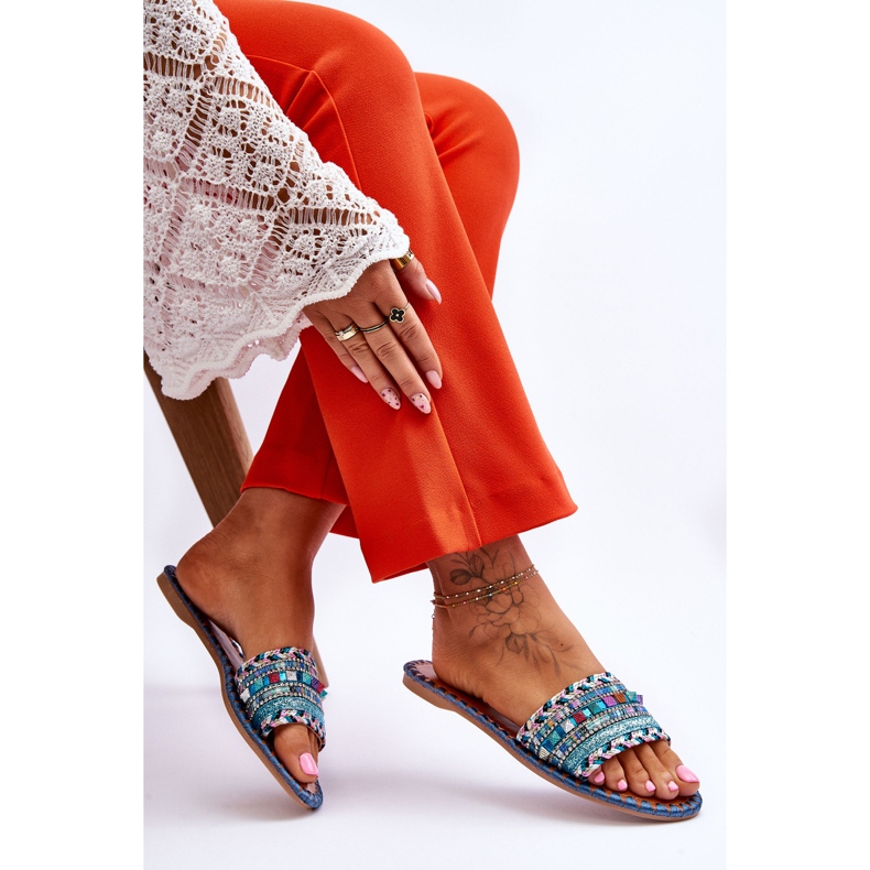 Bellisa Blau verzierte Hausschuhe für Damen 2