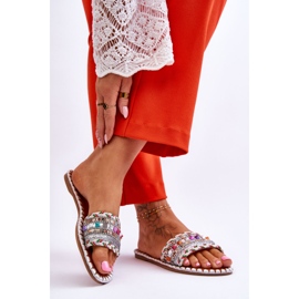 Verzierte Damensandalen Weiß Bellisa silber- 2