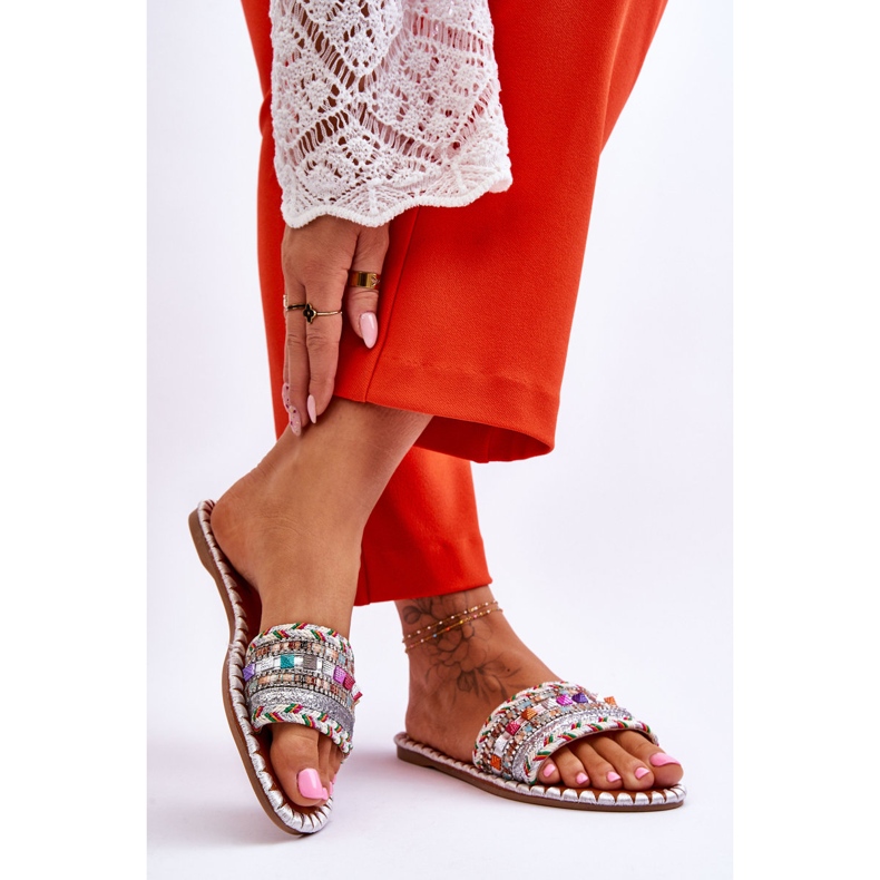 Verzierte Damensandalen Weiß Bellisa silber- 2