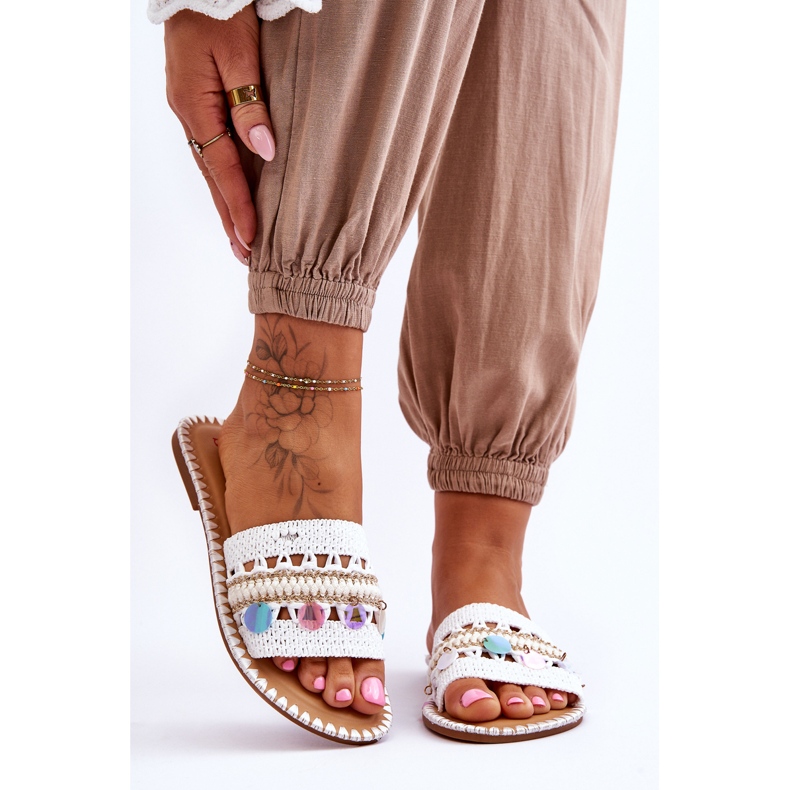Geflochtene verzierte Hausschuhe für Damen White Millano weiß 1
