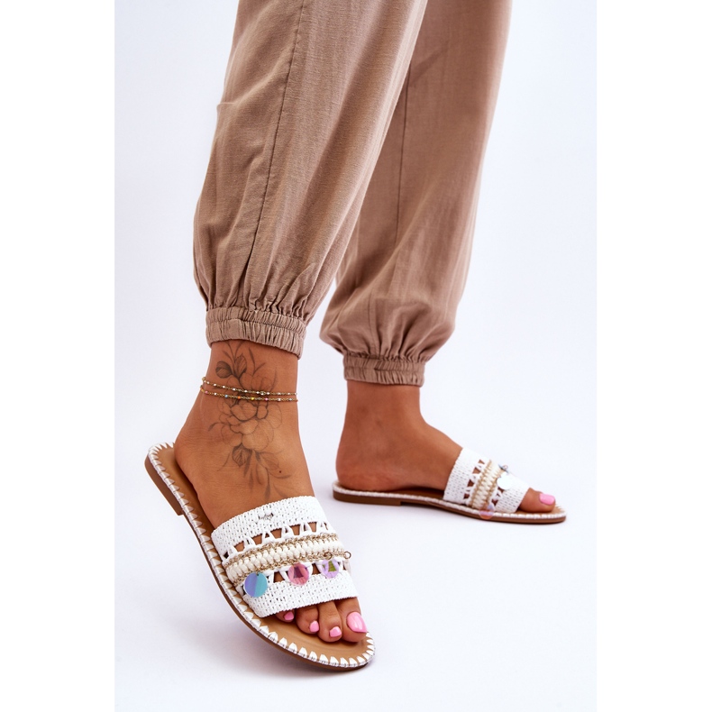 Geflochtene verzierte Hausschuhe für Damen White Millano weiß 2