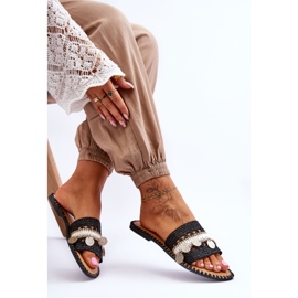 Geflochtene verzierte Hausschuhe für Damen Schwarz Millano 2