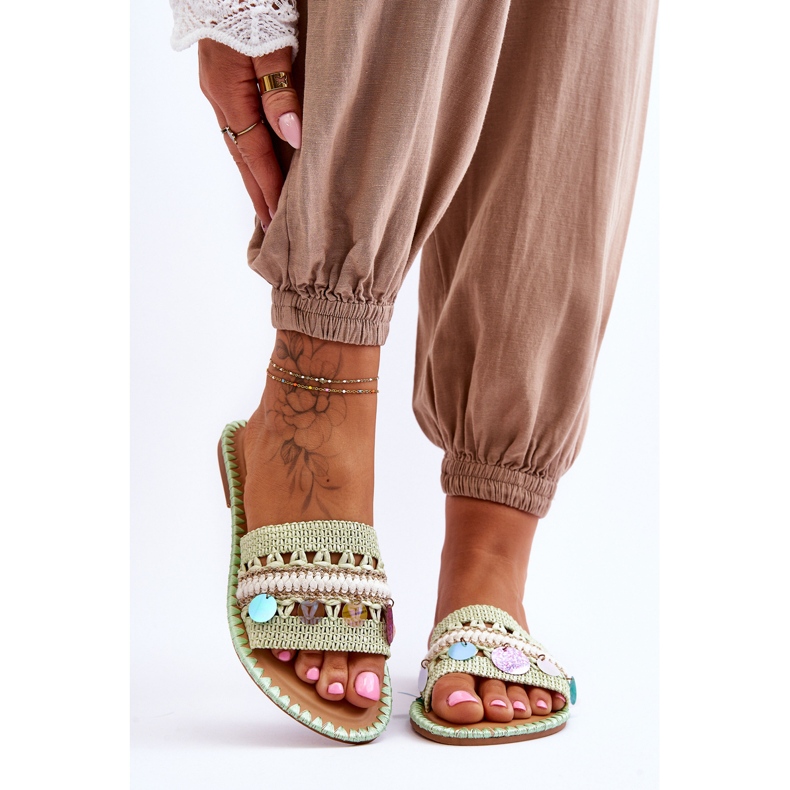 PS1 Geflochtene verzierte Hausschuhe für Damen Grün Millano 1