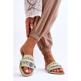 PS1 Geflochtene verzierte Hausschuhe für Damen Grün Millano 2