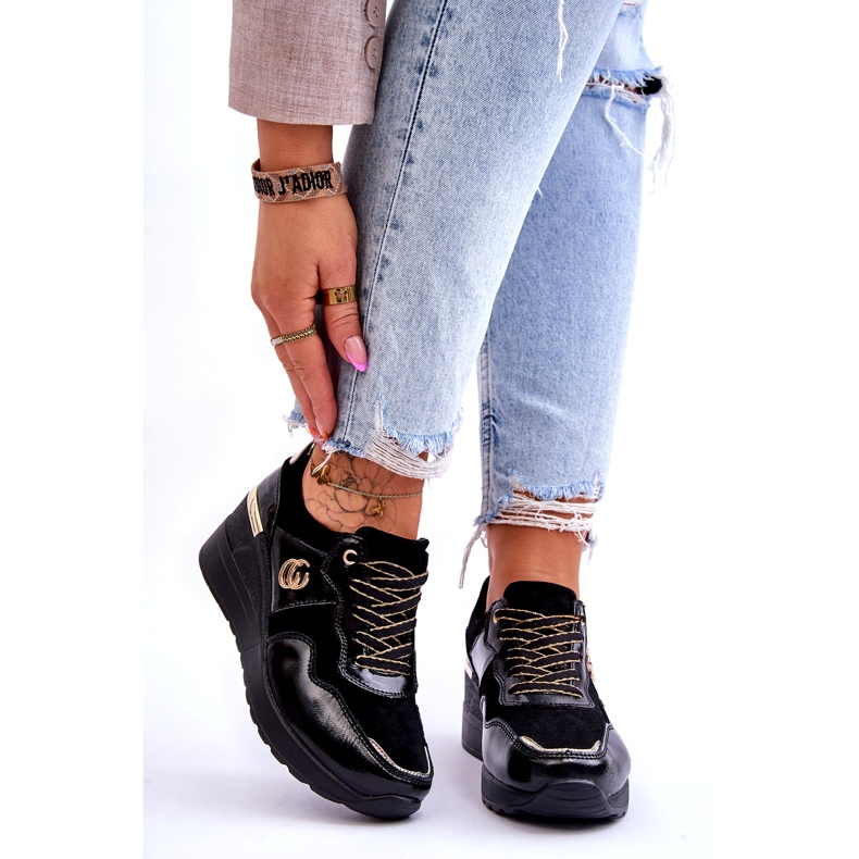 S.Barski Sportschuhe aus Leder mit Keilabsatz für Damen Schwarz Rebeca 1