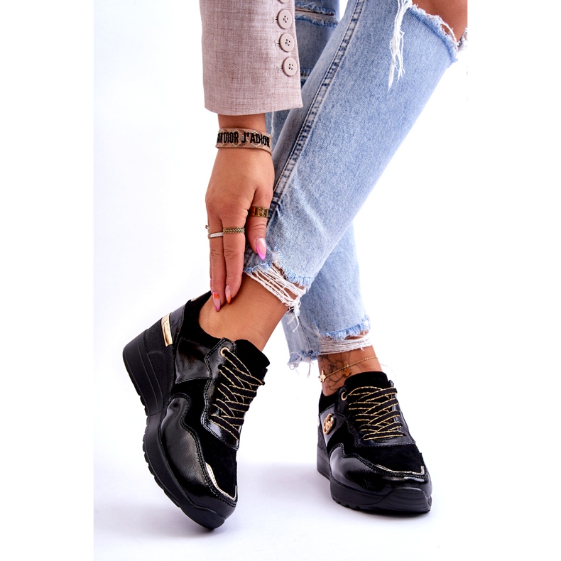 S.Barski Sportschuhe aus Leder mit Keilabsatz für Damen Schwarz Rebeca 2