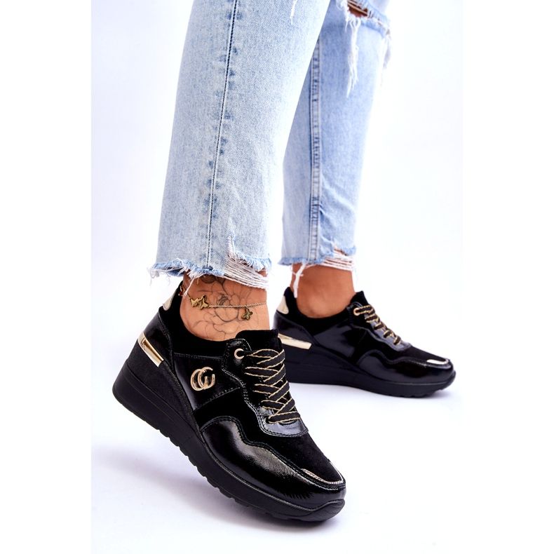 S.Barski Sportschuhe aus Leder mit Keilabsatz für Damen Schwarz Rebeca 3