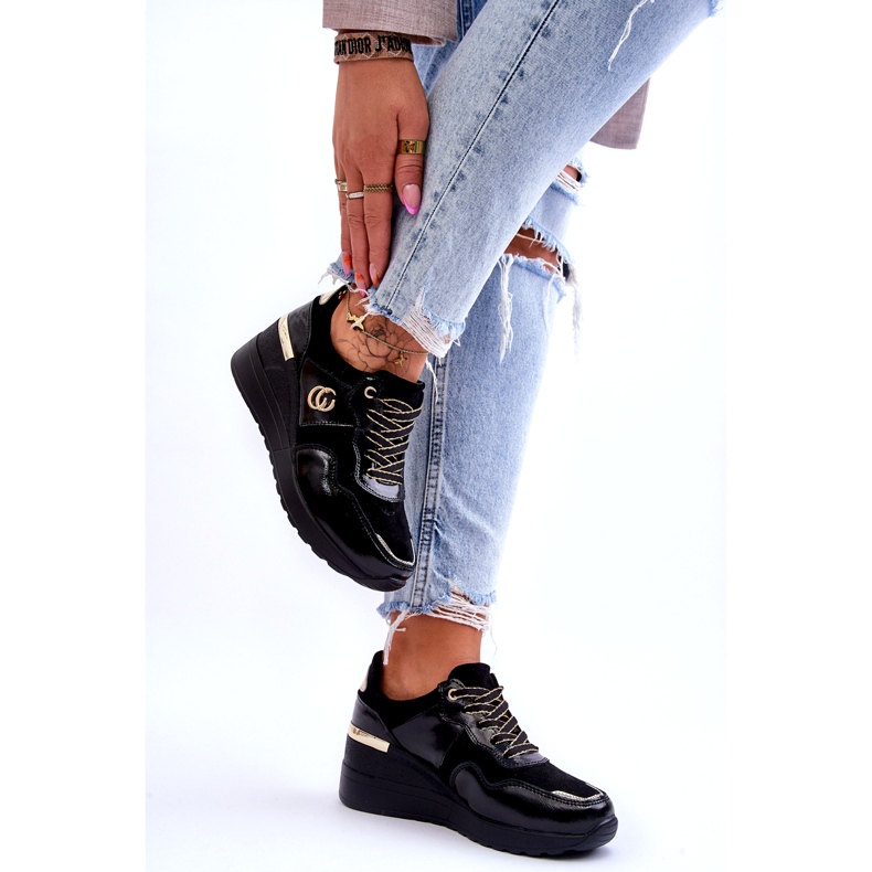 S.Barski Sportschuhe aus Leder mit Keilabsatz für Damen Schwarz Rebeca 4