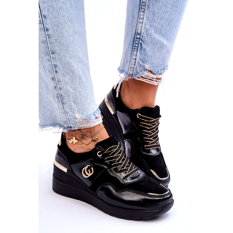 S.Barski Sportschuhe aus Leder mit Keilabsatz für Damen Schwarz Rebeca 5