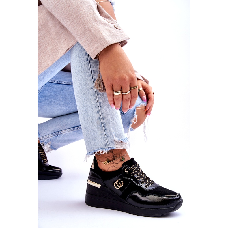 S.Barski Sportschuhe aus Leder mit Keilabsatz für Damen Schwarz Rebeca 6