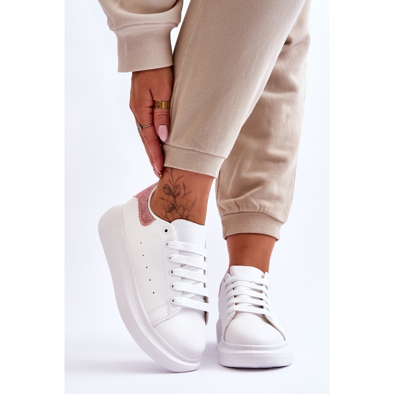 Damen Sportschuhe auf glitzerndem weiß-rosa Plateau Eliso 1
