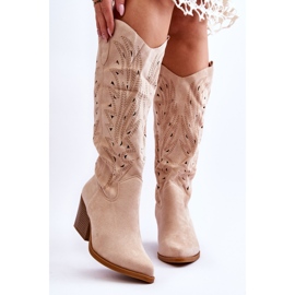 Elavi Beige durchbrochene Wildleder-Slip-On-Stiefel 1