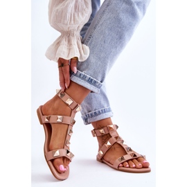 Ledersandalen für Damen mit großen Nieten Nude Mishigan rosa 2