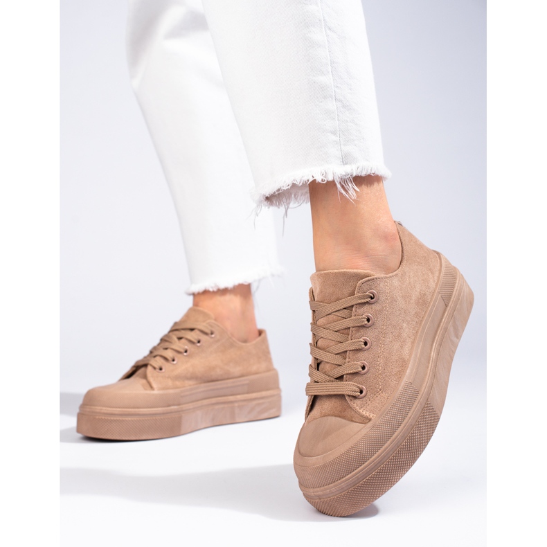 Wildleder-Sneakers mit hohem Plateau in beigem Shelovet 1