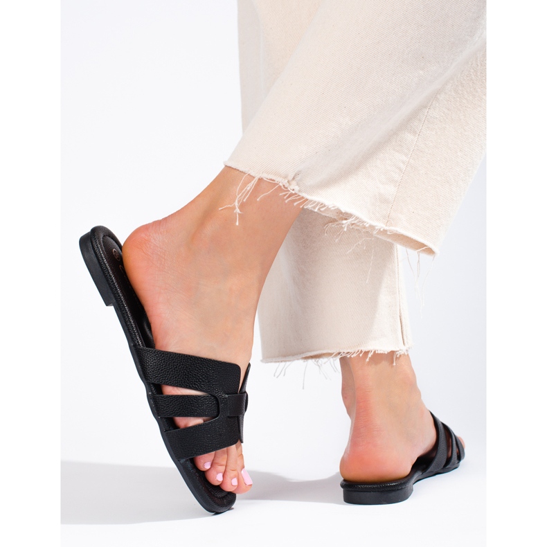 Schwarze Damenhausschuhe aus ökologischem Shelovet-Leder 2