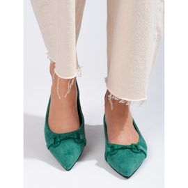 Shelovet Damen-Ballerinas aus grünem Wildleder 1