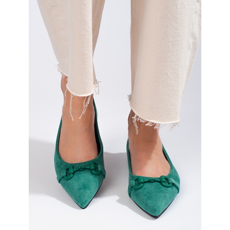 Shelovet Damen-Ballerinas aus grünem Wildleder 1