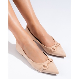 Shelovet Ballerinas aus beigefarbenem Wildleder für Damen 1