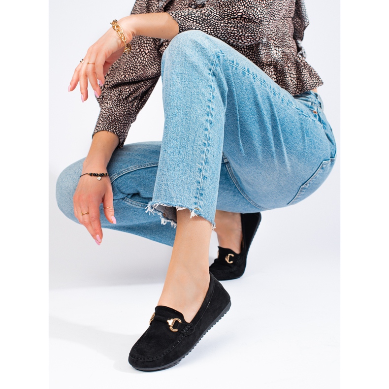 Schwarze Wildleder-Loafer von Shelovet für Damen 1