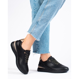 Shelovet Keilschuhe aus durchbrochenem Leder schwarz 1