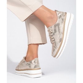 Sportschuhe zum Schnüren aus goldfarbenem Leder von Shelovet golden 2