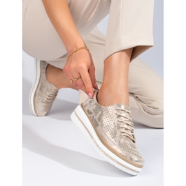 Sportschuhe zum Schnüren aus goldfarbenem Leder von Shelovet golden 1