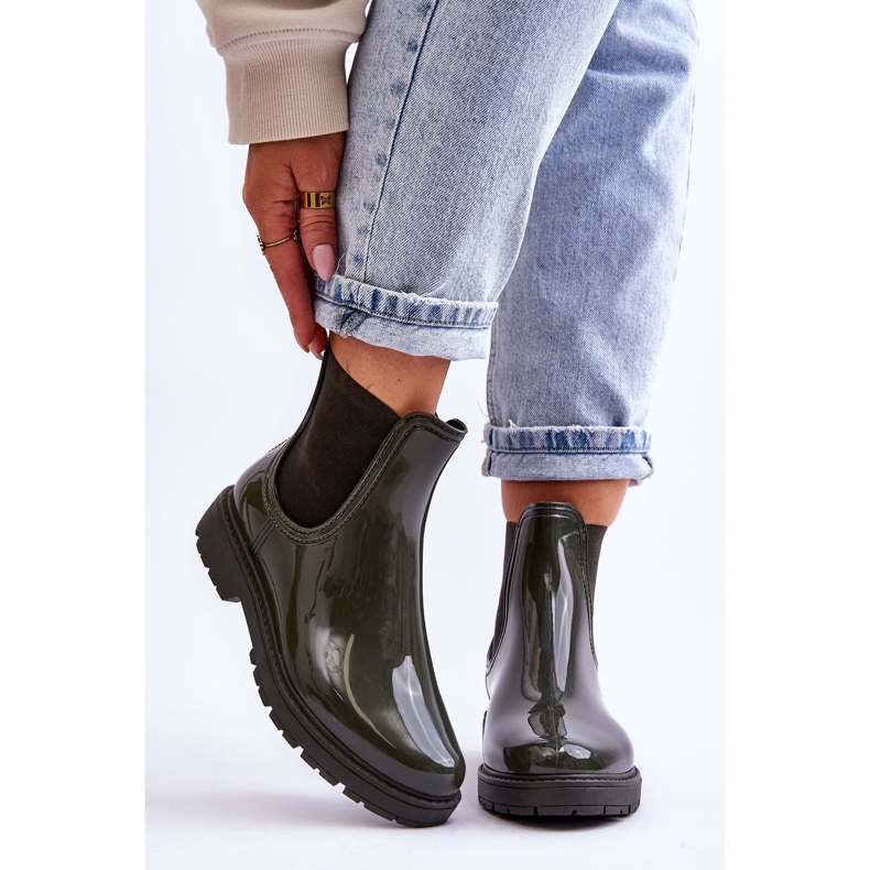 BM Damen-Galoschen-Chelsea-Stiefel zum Hineinschlüpfen in Dunkelgrün Larone 1