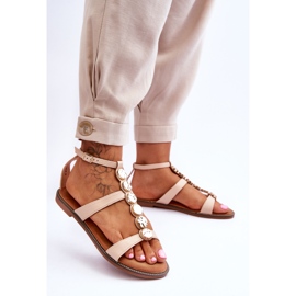 PG1 Damensandalen mit dekorativem Gürtel Beige Rochelle 2