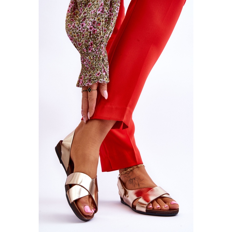 Lemar Goldfarbene Addison Ledersandalen mit Klettverschluss golden 2