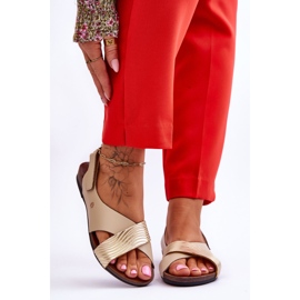 Lemar Gold und Beige Addison Ledersandalen mit Klettverschluss 1