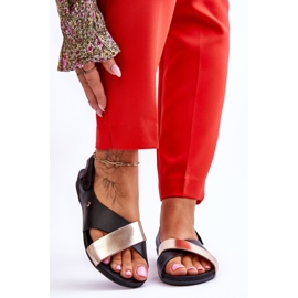 Lemar Ledersandalen mit Addison in Schwarz und Gold 1