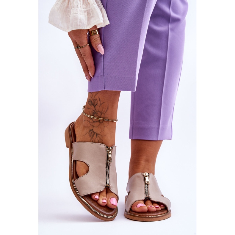 Lemar Damenhausschuhe mit dekorativem Reißverschluss Beige Clarence 1