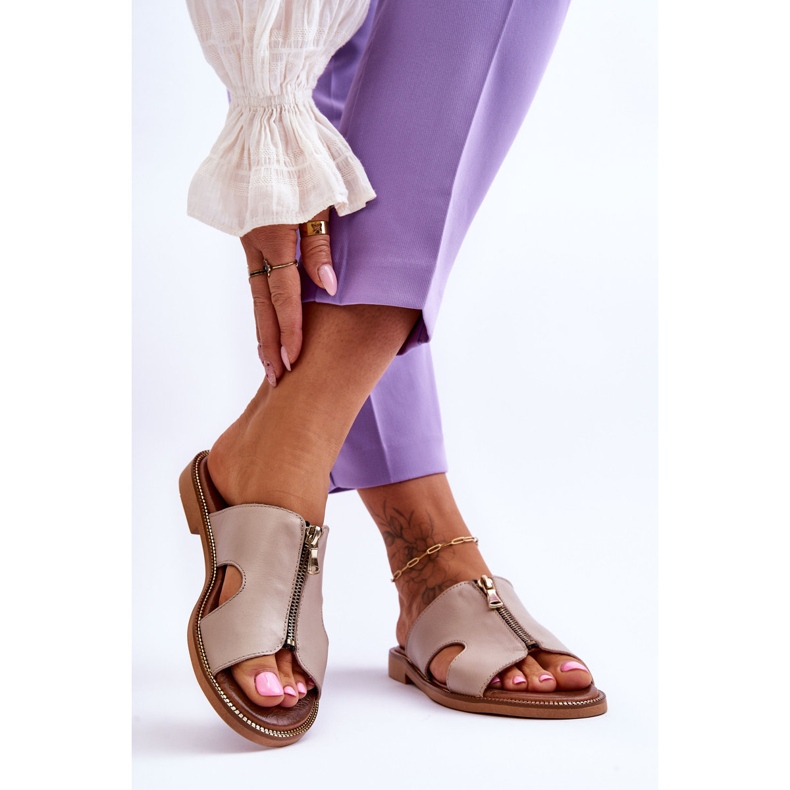 Lemar Damenhausschuhe mit dekorativem Reißverschluss Beige Clarence 2